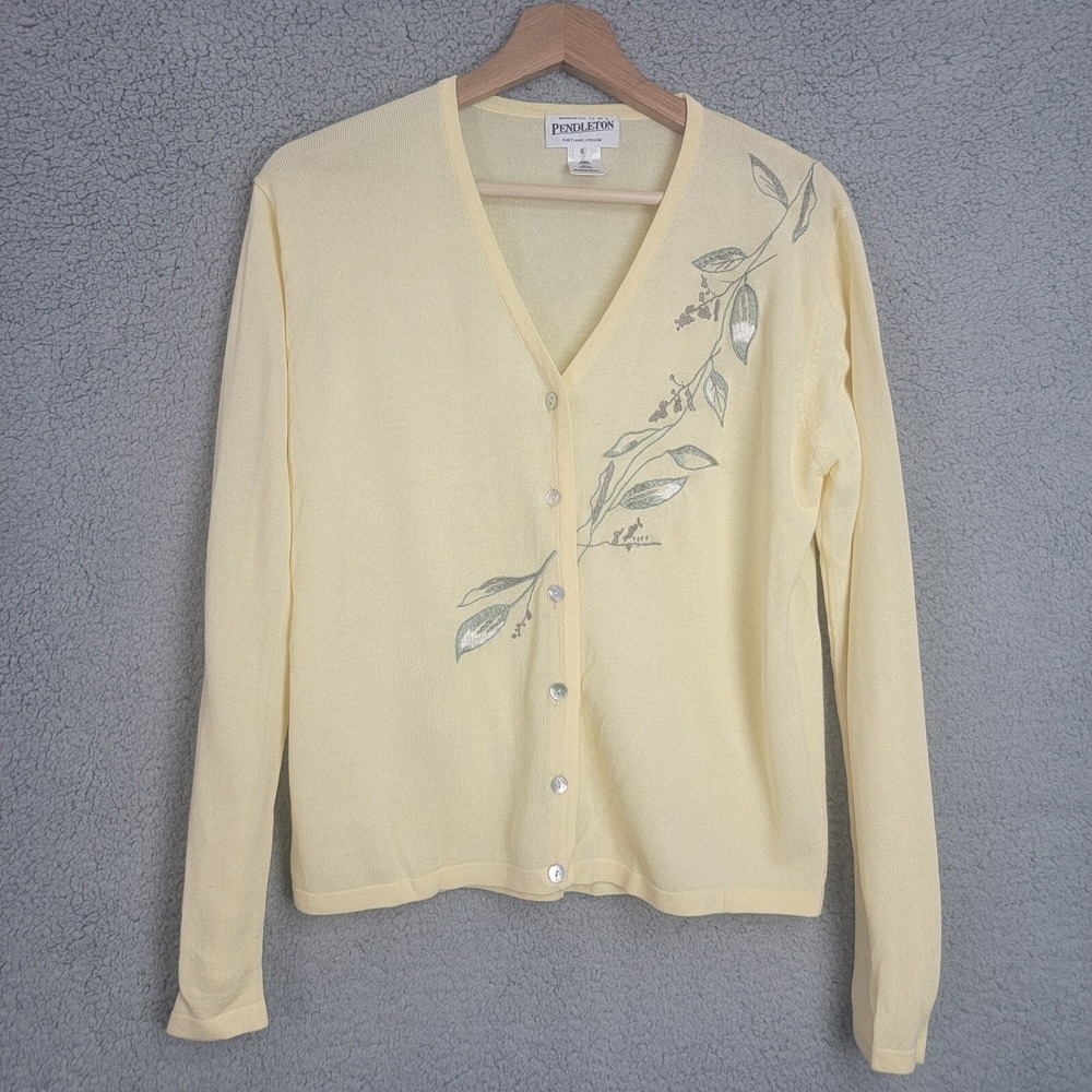 Pendleton Cotton Blend Lightweight Cardigan Sweater Cottage core Size S Yellow